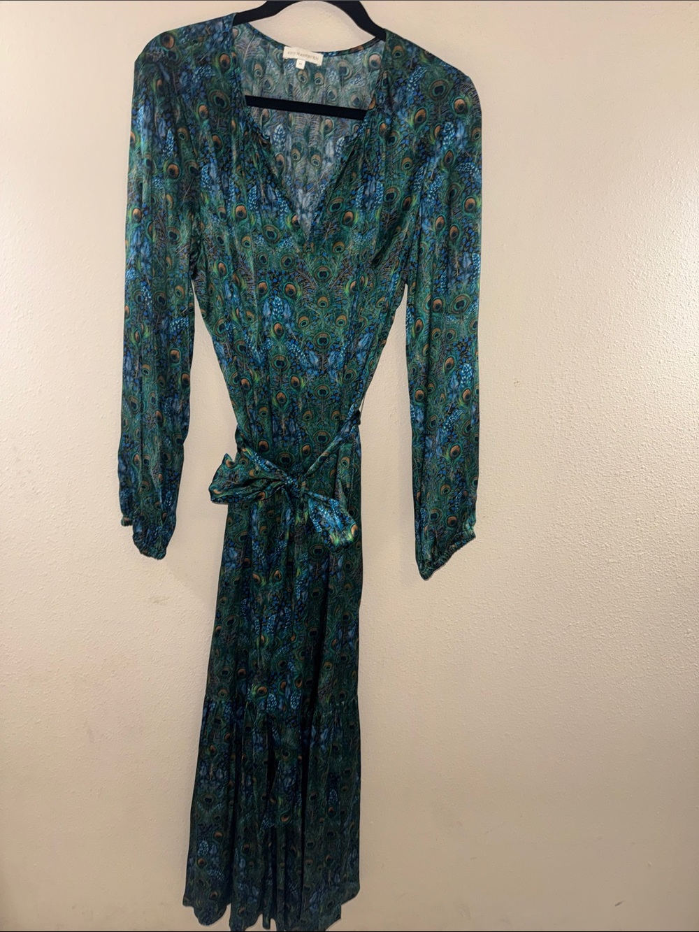 Ann Mashburn Teal & Green Peacock-Print silk Maxi Dress